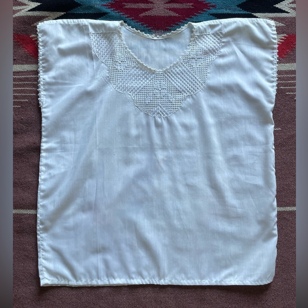 Vintage 70’s Boxy White Cotton Crochet Accent Top